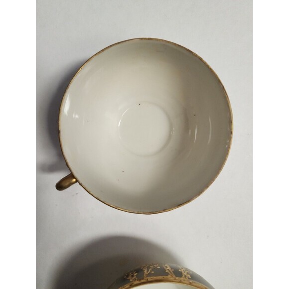 Made in Japan Hand Painted 2 Cups with Saucers Bone China Gold Ivory Grey Birds - Picture 11 of 12
